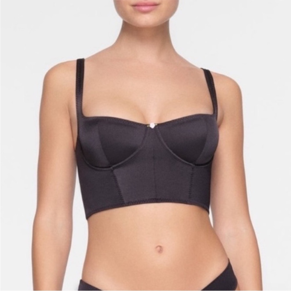 SKIMS Black Bustier Satin Corset Bra XS